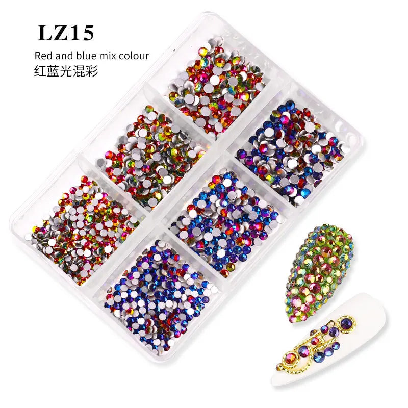 6Grids Kit Nail Decoration Mix Size Nail Diamond Flatback Rhinestone Glue Strass Diy Bling Stickers Skin Non Hotfix Crystals
