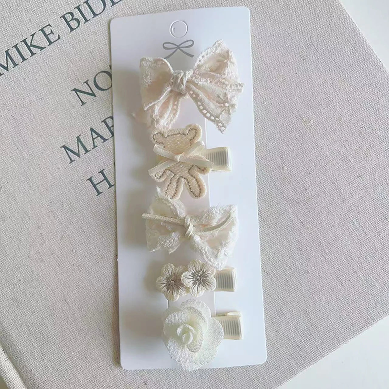 5PCS/Set Lace Bow Princess Baby Hairpins Cute Cartoon Bear Rabbit Sided Clips for Girl Floral Hair Clips Kids Hair Accessories