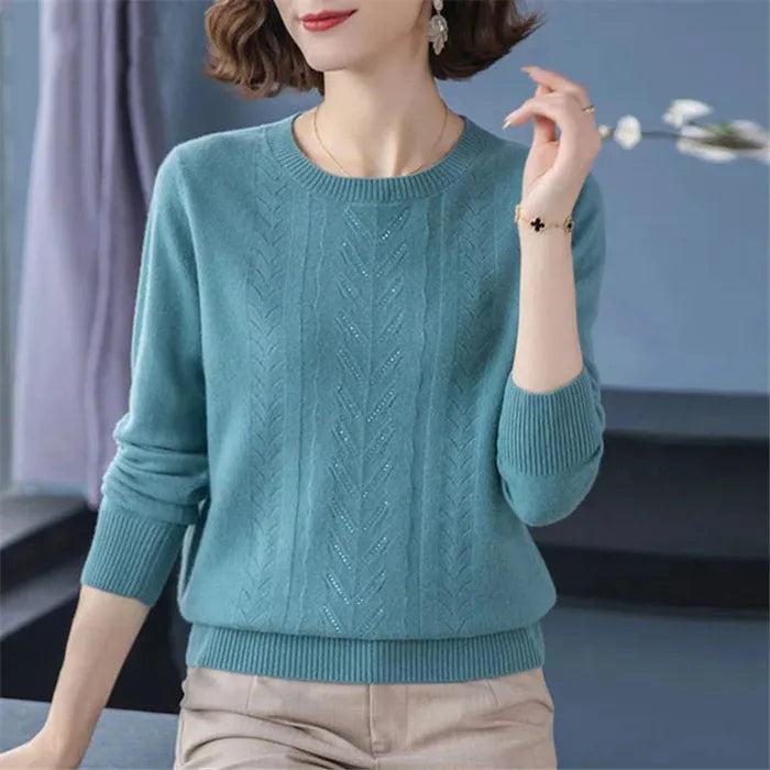 Middle-aged Mother Sweater Knitwear Tops Women Sweaters New Spring Autumn Long Sleeve O-neck Diamond Knitted Pullovers Femme 3XL