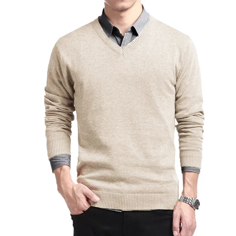 New Men Long Sleeve Pullovers Sweaters Outdoor Man V Neck Male Sweaters Fashion Loose Fit Knit Basic Casual Business Tops