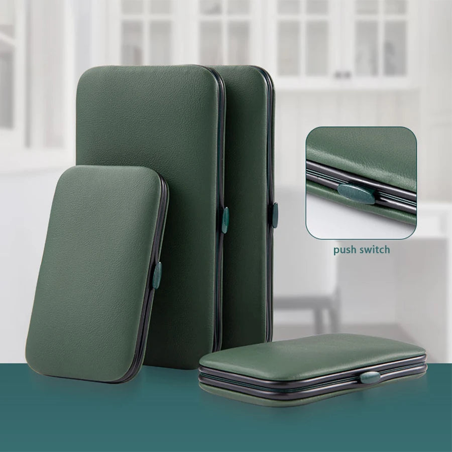 Green 6-18 Pcs Manicure Set With Leather Case Professional Foot And Face Care Tool Kits Stainless Steel Nail Clipper Sets Gift