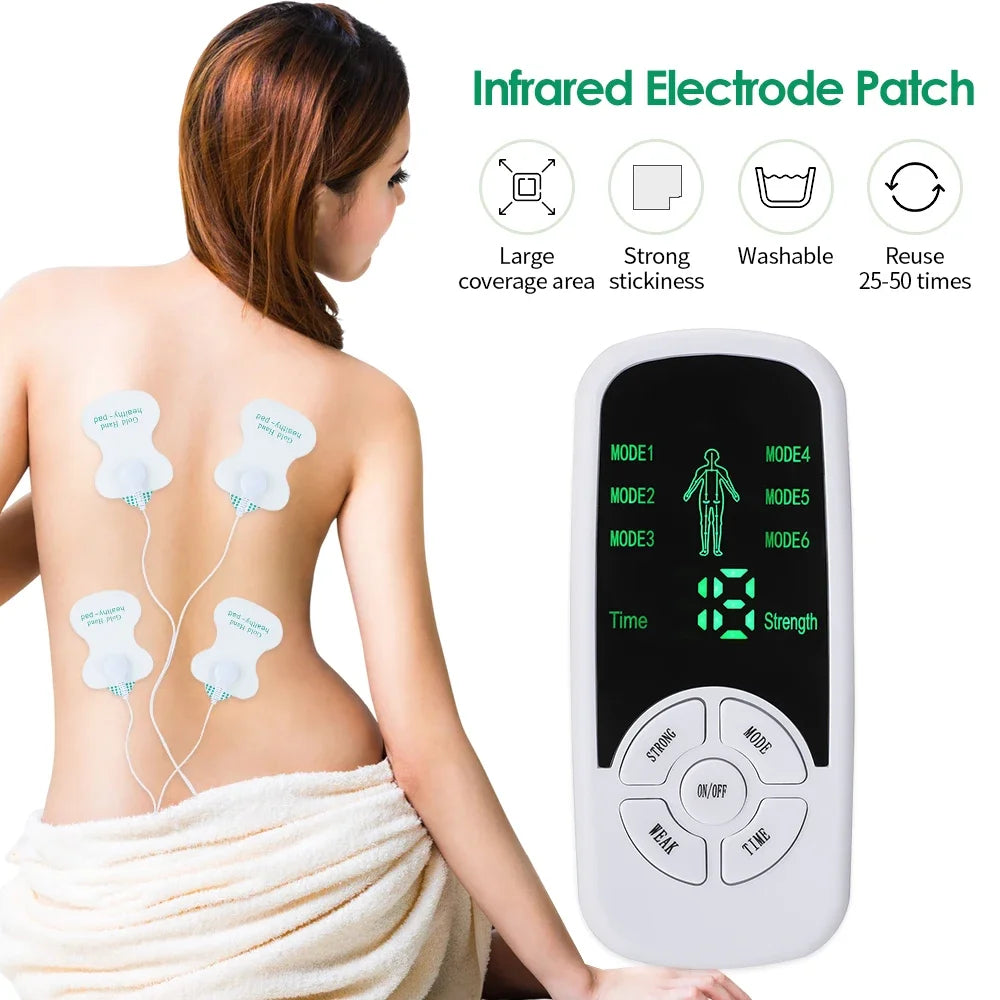 EMS Pulse Electric Muscle Stimulator Back Neck Body Massager Tens Acupuncture Meridian Physiotherapy Digital Massage with Pads