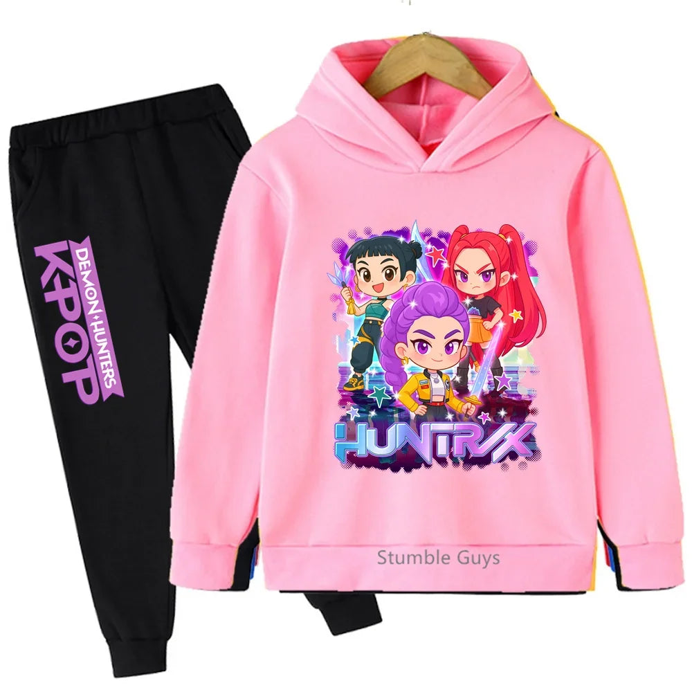 Sportswear Boys Girls Kids Kpop Demon Hunters Hoodie Set 3-14Y Autumn Daily Wear