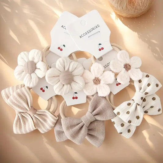 10Pcs Headbands with Colorful Flowers & Bows Soft Polyester Hairbands Perfect for Casual Wear Playful Design Hair Accessories