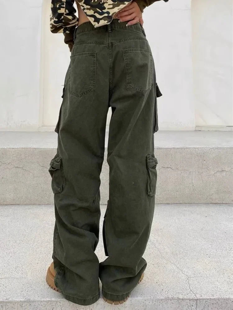 2024 New Y2K Cargo Pants for Women - Baggy Wide Leg Tactical Work Pants, High Waist Straight Fit Casual Streetwear Trousers Hot