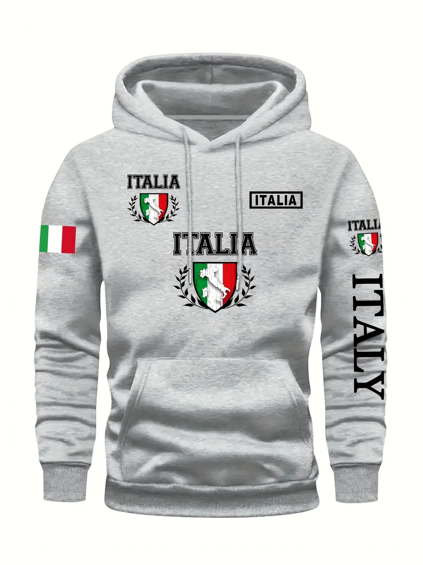 Men's Italy Print Pullover Front Pocket Machine Washable Autumn Winter Comfort Fit Italy Sweatshirt Comfortable Knit Fabric