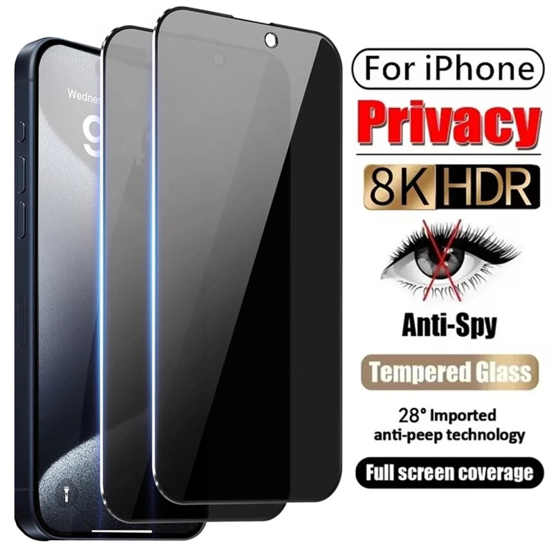 2PCS Privacy Tempered Glass for iPhone 16 15 14 13 12 11 17 Pro Max Plus Anti-Spy Screen Protectors for iPhone X XR XS Max Glass