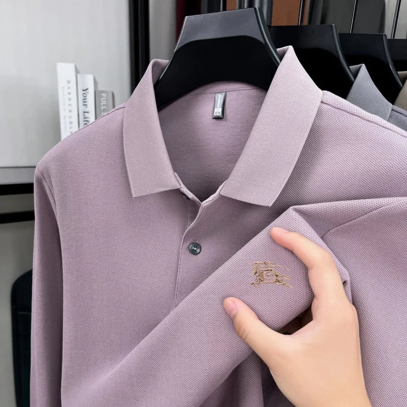 100% cotton long sleeve polo shirt spring and autumn fashion casual luxury brand exquisite embroidery lapel T-shirt new men wear