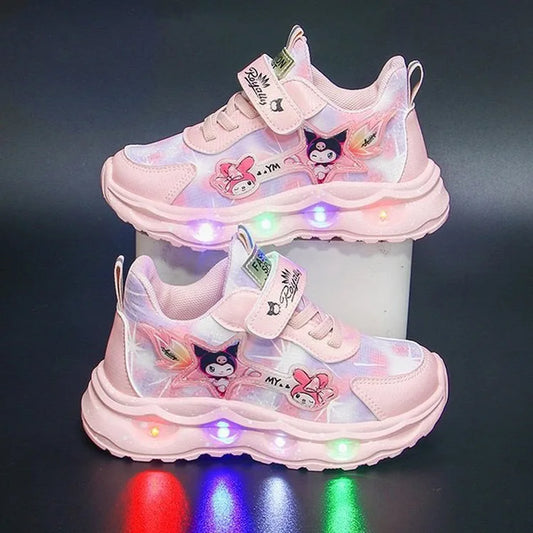 2025 Children's Sports Shoes Led Lights Sneaker Cartoon PU Leather Girls' Pink Children's Running Pink Shoes Size 21-30