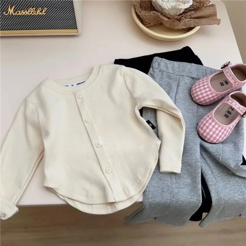 2-10Y Girls Shirt Spring Autumn New Children Long Sleeve T-shirt Solid Color Fashionable Baby Slimming Tops Girls Base Shirts