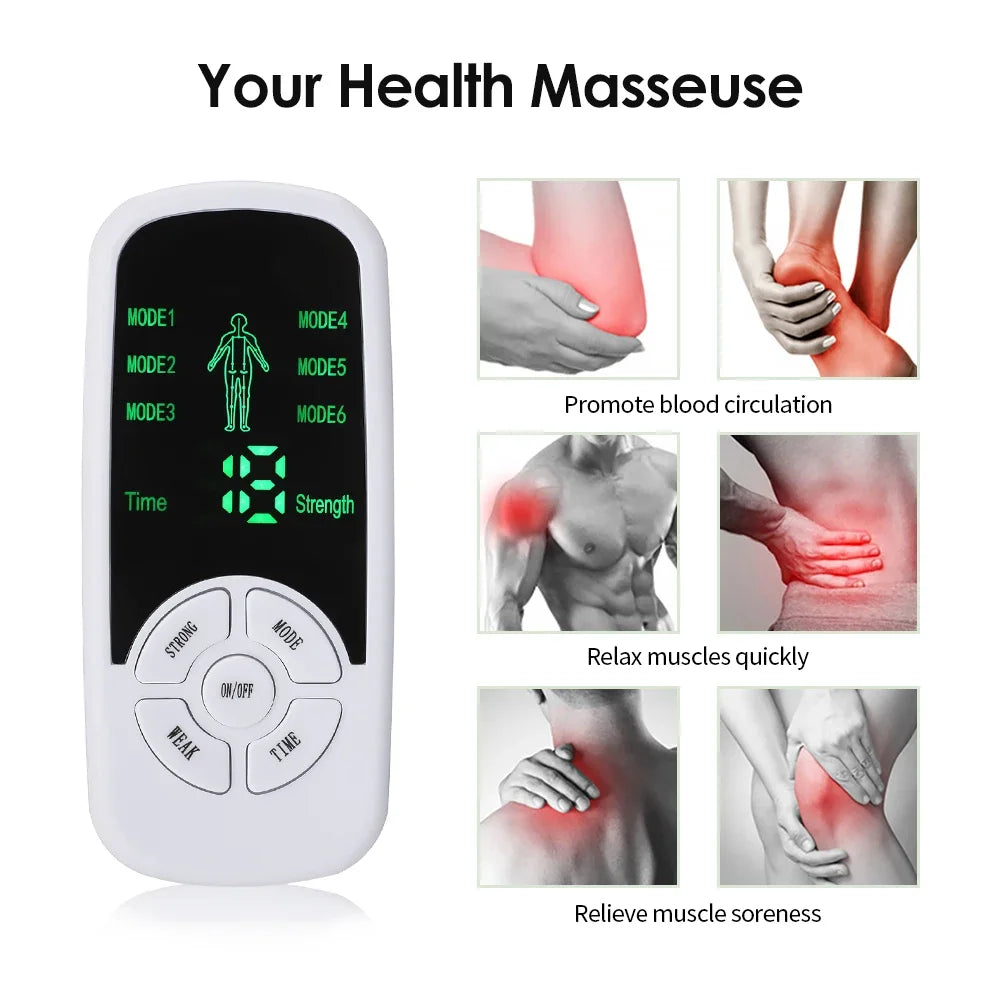 EMS Pulse Electric Muscle Stimulator Back Neck Body Massager Tens Acupuncture Meridian Physiotherapy Digital Massage with Pads