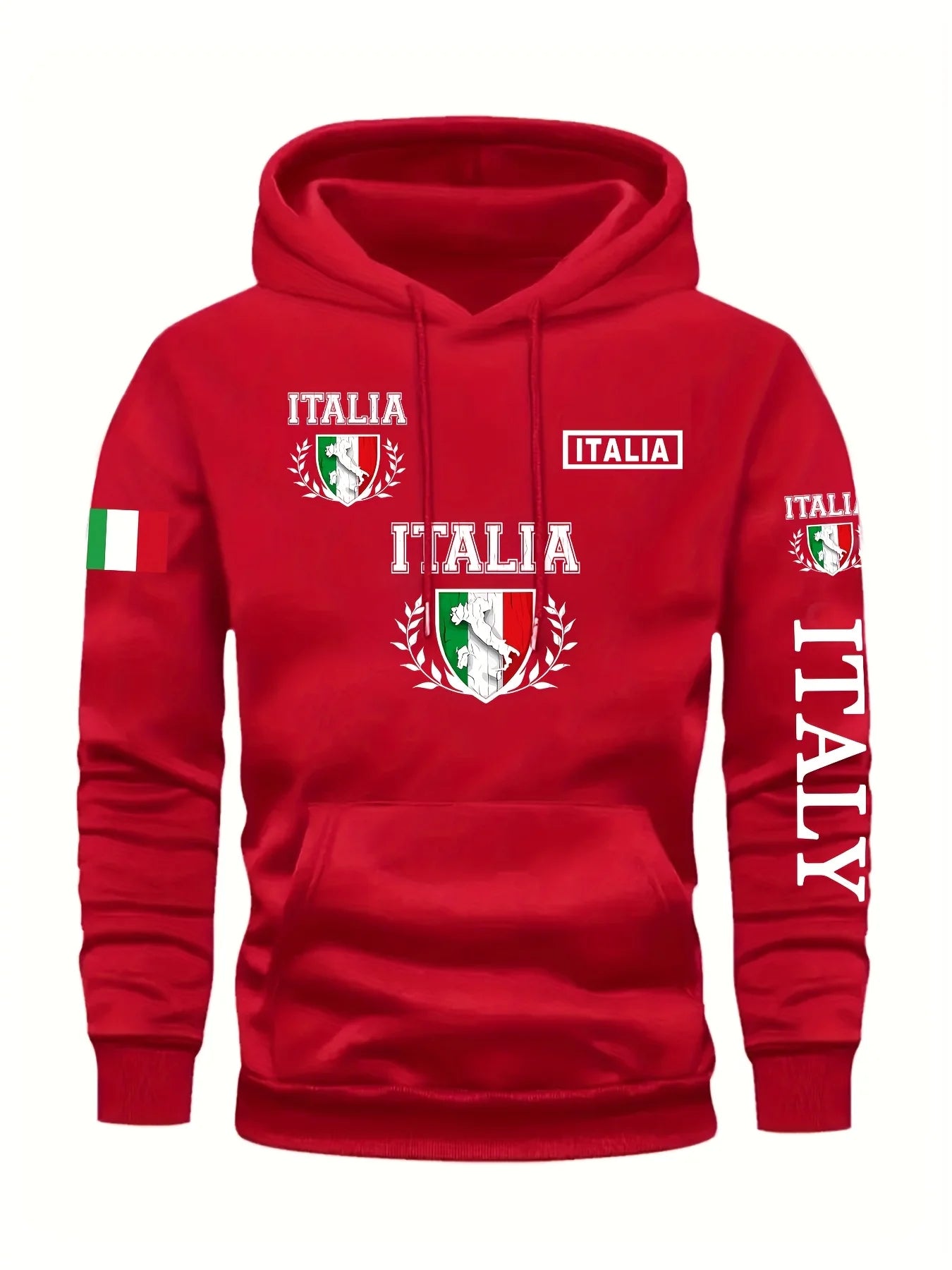 Men's Italy Print Pullover Front Pocket Machine Washable Autumn Winter Comfort Fit Italy Sweatshirt Comfortable Knit Fabric