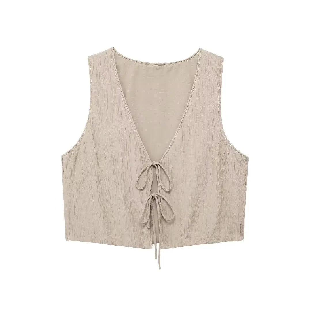 HH Women's Street Vest 2-piece Set Chic V-neck Sleeveless Lace-up Textured Vest + High-waisted Drawstring Casual Skirt Suit