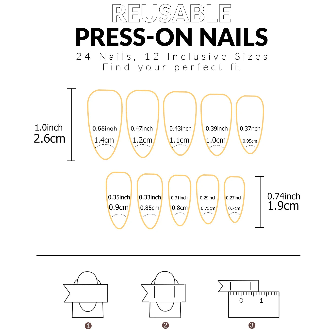 24 PCs Medium-sized Almond French Simple Solid Fake Nails Nails with 1 Jelly Gel and 1 Nail File