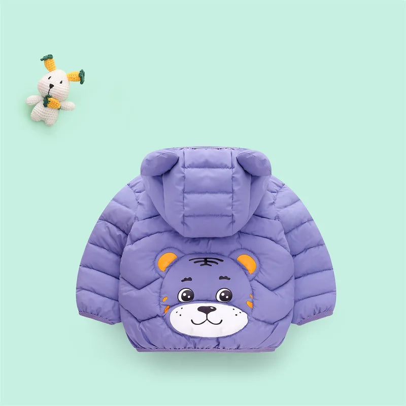 Children's Hooded Jacket Autumn  Winter Warm Coat Plush Cotton Jacket Boys And Girls Cartoon Cute Down Jacket Baby Clothes