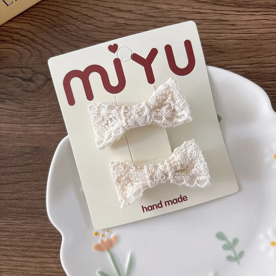 Cute Lace Bow Hairpins Girls Kids Baby Child Tie Hair Clips Barrettes Accessories Elastic Hair Band Rope Ring Headwear Headdress