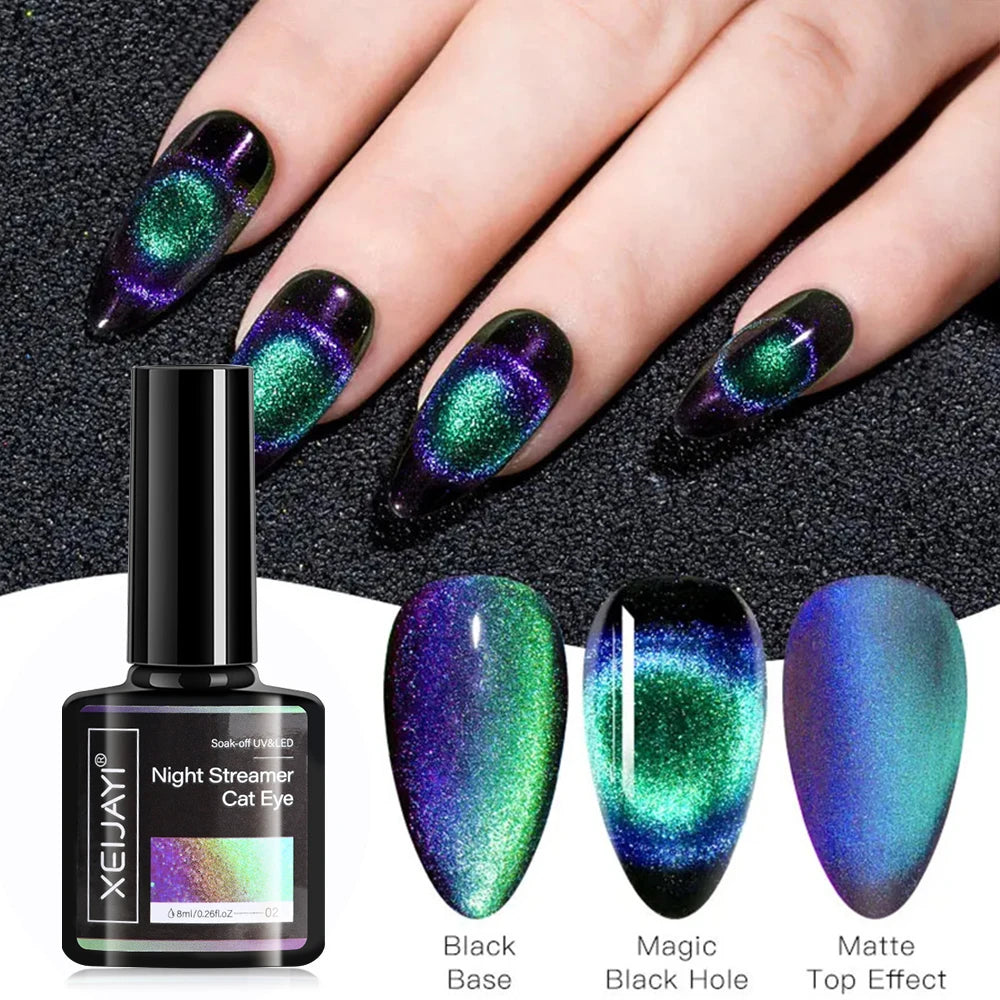6ml Cat Eye Gel Nail Polish Shiny Magnetic Gel Semi Permanent Soak Off UV Gel Glitter Manicure Crystal Starry Nail Gel Varnish *