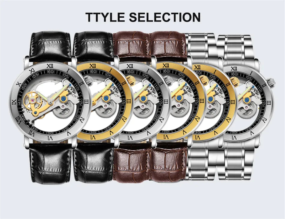 2020 Classic Luxury Gold Roma Watches Men Transparent Hollow Tourbillon Watches Men Automatic Self Wind Mechanical Wristwatches