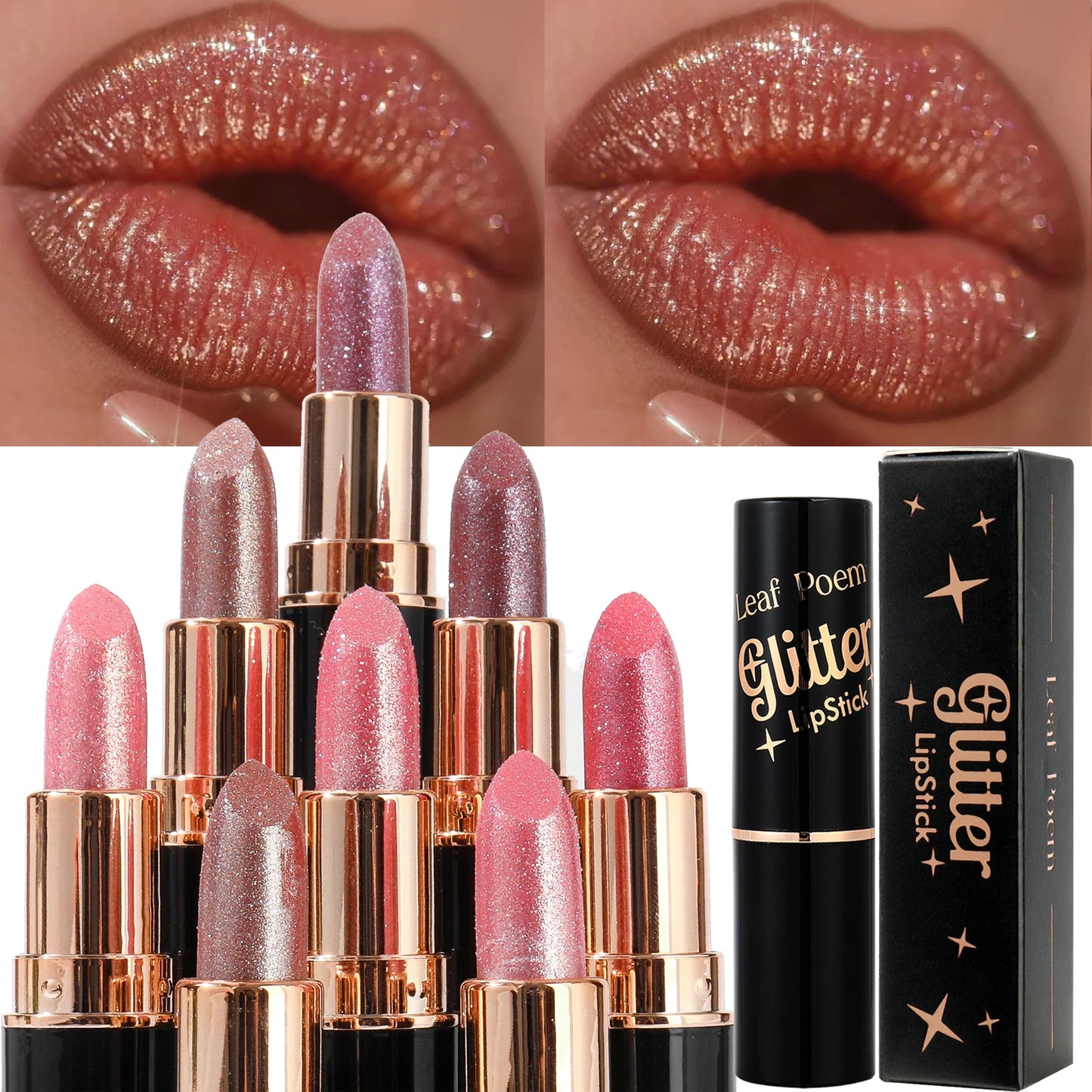 Metallic Glitter Lipstick Dazzling Moisturizing Velvety Sexy Red Lip Gloss Waterproof Matte Diamond Pearlescent Lip Tint Balm