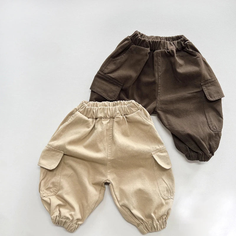 1-6Year Kids Casual Pants 2025 New Children's Spring and Fall Boys' Cargo Pants Korean Children's Solid Color Outdoor Pants