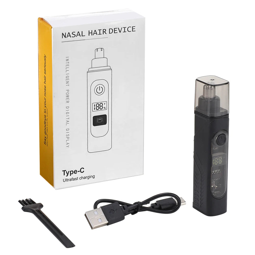 Electric Nose Hair Trimmer for Man Women Digital Display 360° Roating Machine Nose Ear Hair Remove Shaver Razor Detachable Blade