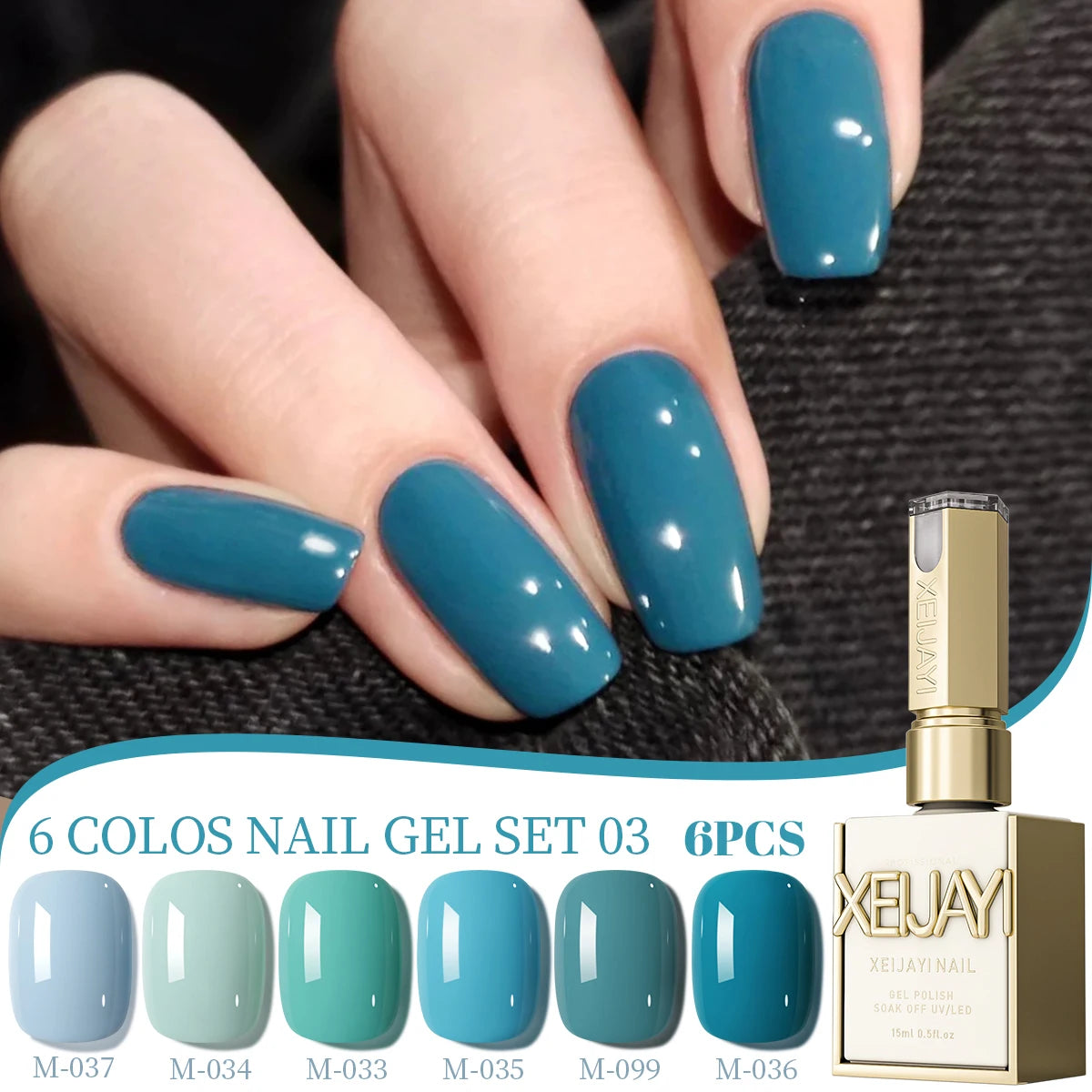 XEIJAYI 6Pcs 15ML Jelly Ice Transparent Nude Green Blue Green And Colorful And Pure Gel Nail Polish Set Peelable UV LED Gel Poli