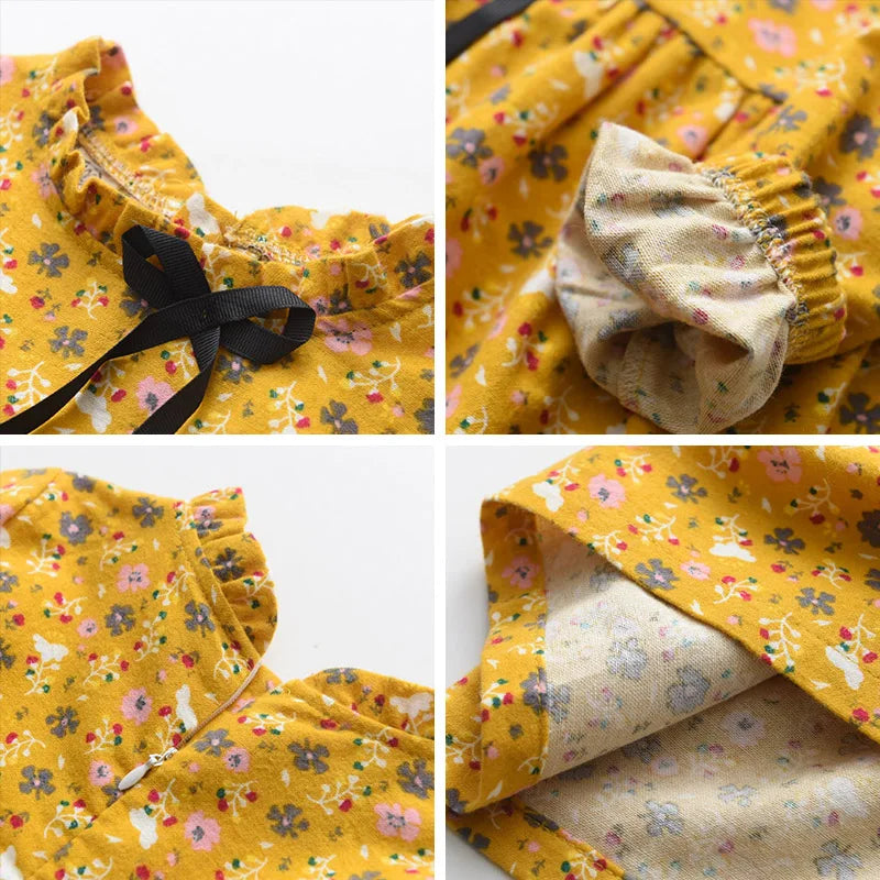 New Spring Autumn Girls Princess Dress Cotton Dresses For Kids Full Printed Flower Infant Dress Long Sleeve Girl Costume 2-8T