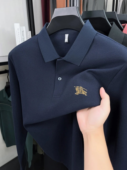 100% cotton long sleeve polo shirt spring and autumn fashion casual luxury brand exquisite embroidery lapel T-shirt new men wear