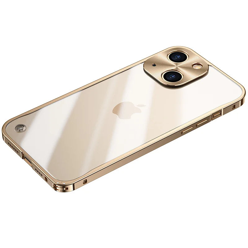 For iPhone 17 16 15 14 13 12 11 Por Max Plus Electroplated Metal Frame Semi Transparent Phone Case Shockproof Protective Cover