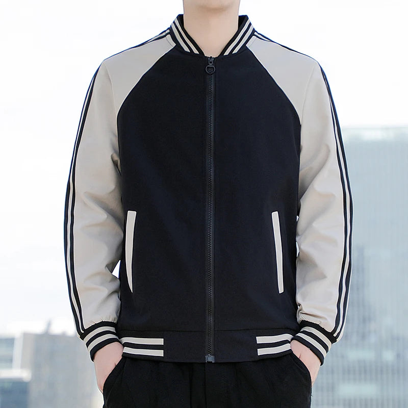 New autumn jacket for young men baseball collar two-bar jacket