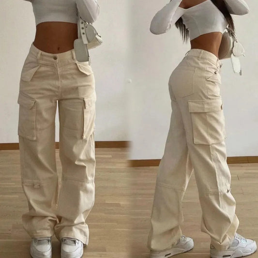 2024 New Y2K Cargo Pants for Women - Baggy Wide Leg Tactical Work Pants, High Waist Straight Fit Casual Streetwear Trousers Hot