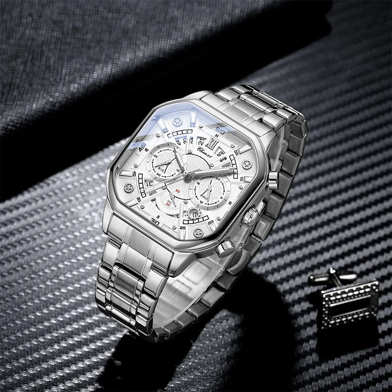 CHENXI High Quality Luminous Timing Function Watches For Man Silver Case Stainless Steel Strap Quartz Wristwatches Clock Gifts
