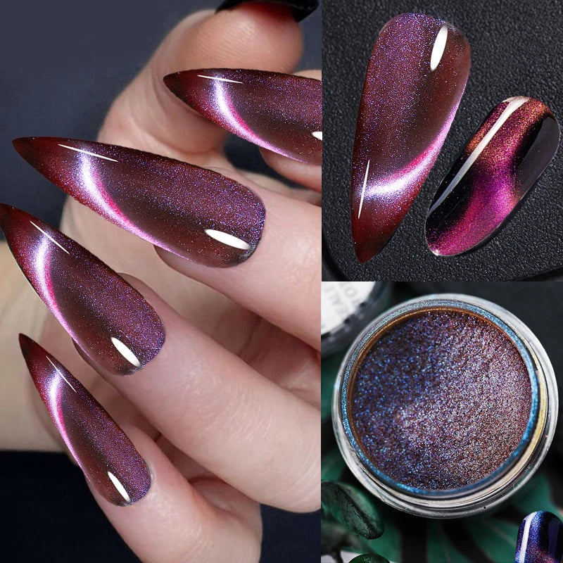6-Colors Magic Magnetic Cat Eye's Nail Glitter Powder Net1-2g Reflective Effect Cat Eye's Chrome Powder DIY Cat Eye Rubbing Dust