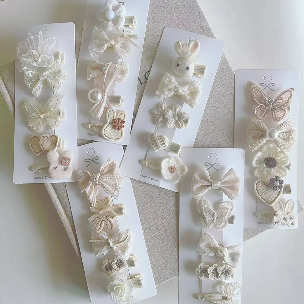 5PCS/Set Lace Bow Princess Baby Hairpins Cute Cartoon Bear Rabbit Sided Clips for Girl Floral Hair Clips Kids Hair Accessories