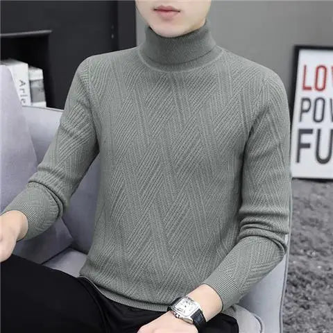 Men's Turtleneck Sweater Knitted Sweater Slim Lapel Top Pullover Clothes Solid Color Winter Thick Thread