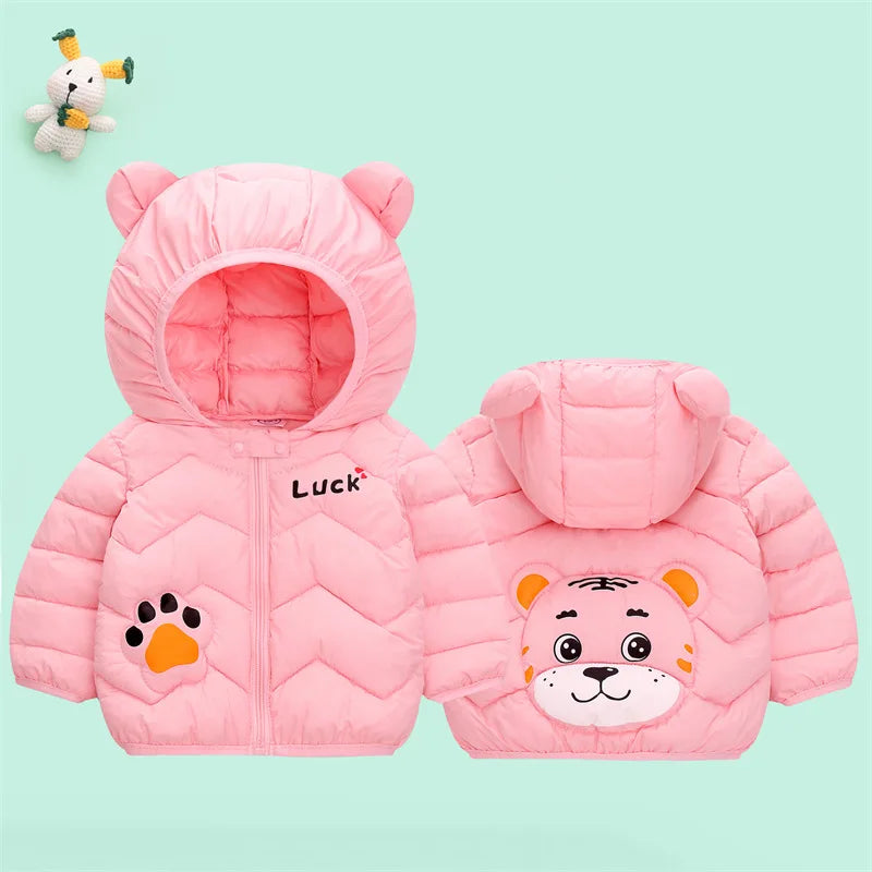 Children's Hooded Jacket Autumn  Winter Warm Coat Plush Cotton Jacket Boys And Girls Cartoon Cute Down Jacket Baby Clothes