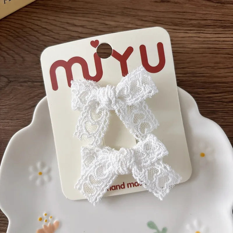 Cute Lace Bow Hairpins Girls Kids Baby Child Tie Hair Clips Barrettes Accessories Elastic Hair Band Rope Ring Headwear Headdress