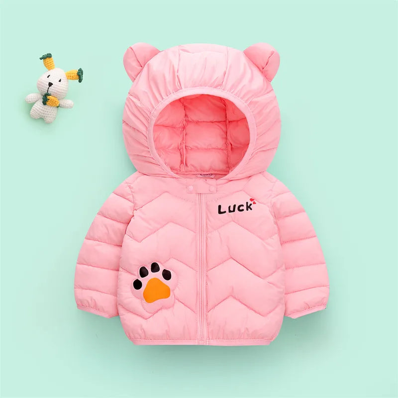 Children's Hooded Jacket Autumn  Winter Warm Coat Plush Cotton Jacket Boys And Girls Cartoon Cute Down Jacket Baby Clothes