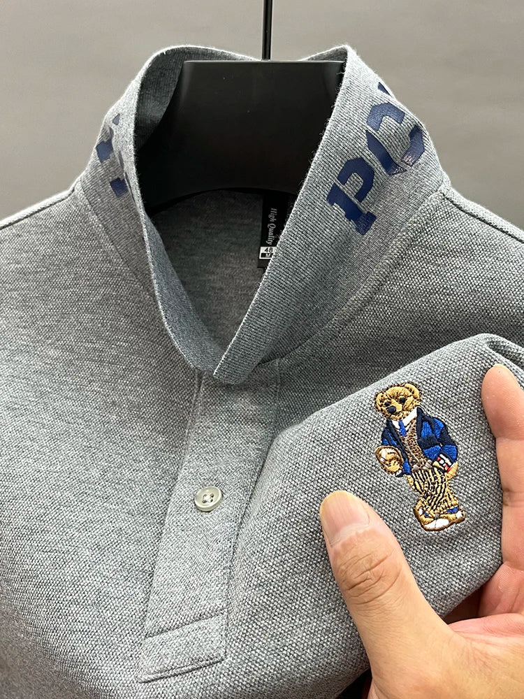 Luxury Brand 100 Pure Cotton Men's Polo Shirt Lapel Bear Embroidery Long Sleeve Autumn New T-shirt Business Fashion Menswear Top