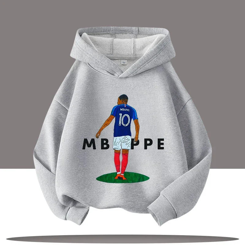 Football star Mbappe printed children's cartoon casual warm hooded sports autumn coat hoodie