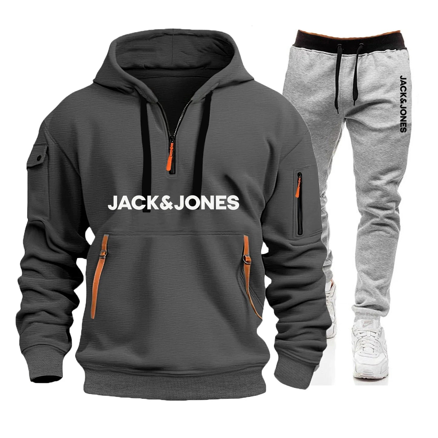 Two sets of men's sportswear for autumn/Winter 2025, including a sweatshirt and two sets of fitness jogging pants with wool caps