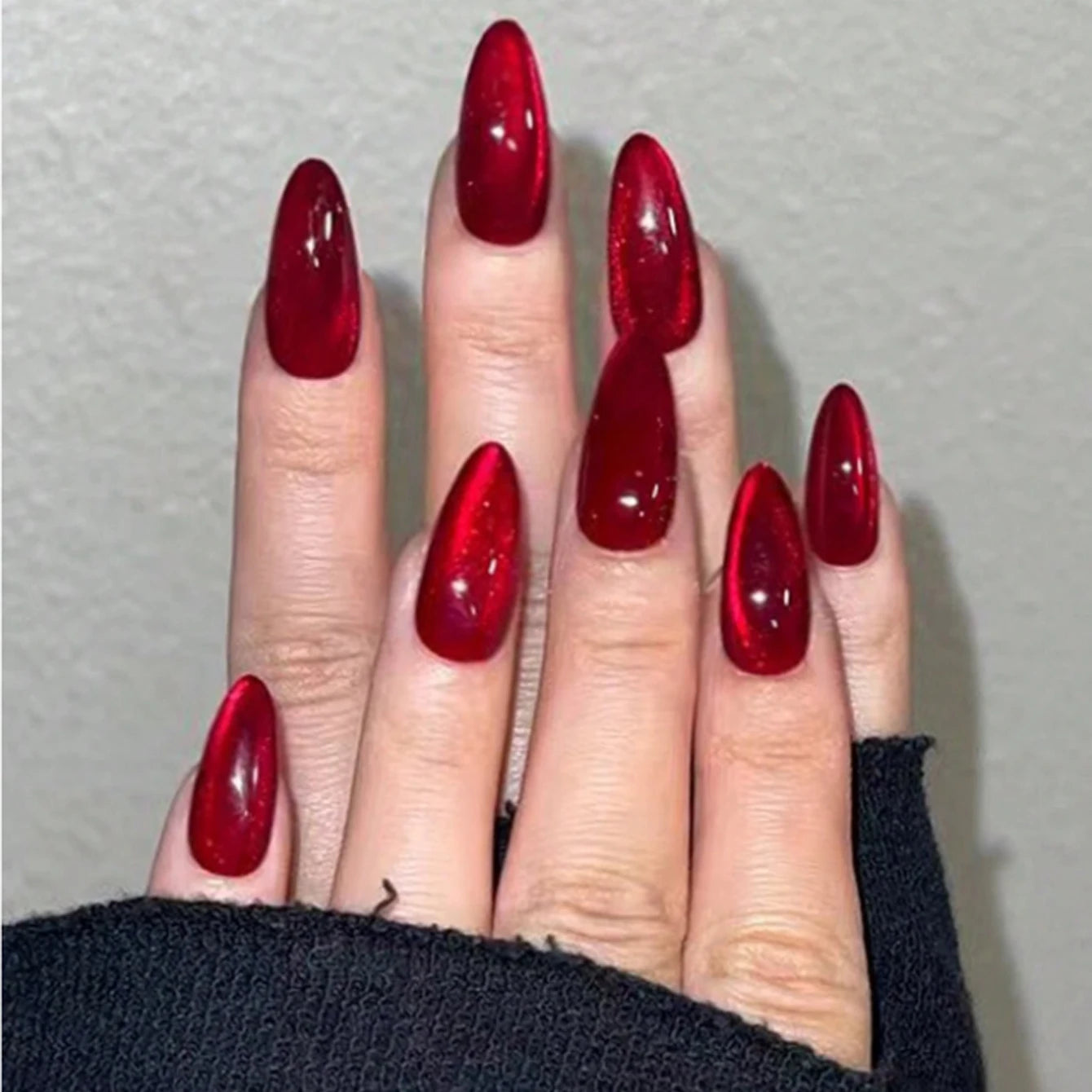 24 PCs Medium-sized Almond French Simple Solid Fake Nails Nails with 1 Jelly Gel and 1 Nail File