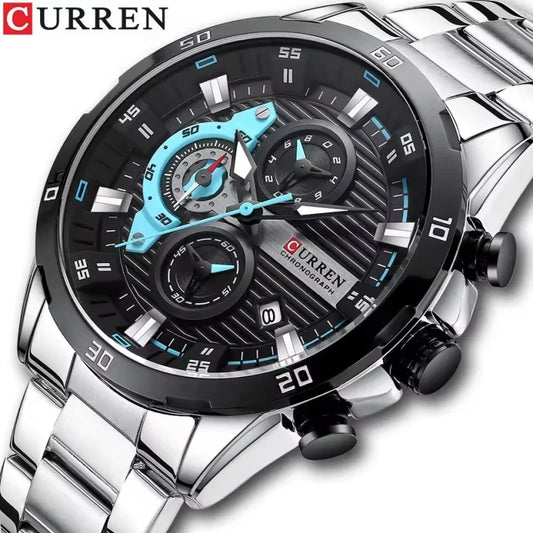 CURREN 8402 New Brand Luxury Men's Business Quartz Watch Stainless Steel Waterproof Night Light Chronograph Men's Clock reloj