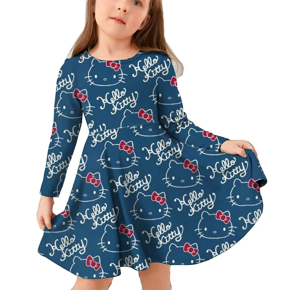 Hello Kitty Kuromi Autumn Dress Girl Dresses Children Dresses Kawaii 3d Cartoon Print Cute Kuromi Girl Clothing Vestidos