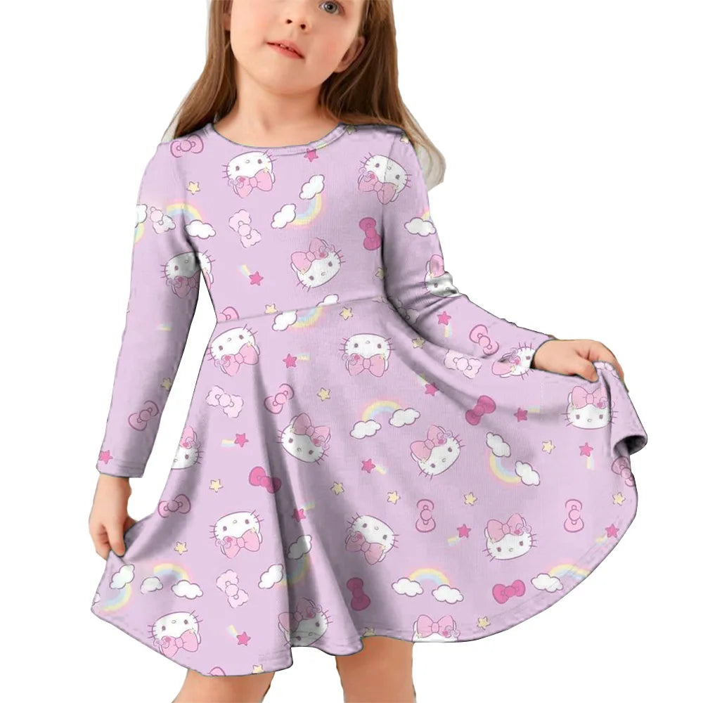 Hello Kitty Kuromi Autumn Dress Girl Dresses Children Dresses Kawaii 3d Cartoon Print Cute Kuromi Girl Clothing Vestidos