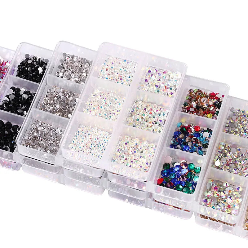 6Grids Kit Nail Decoration Mix Size Nail Diamond Flatback Rhinestone Glue Strass Diy Bling Stickers Skin Non Hotfix Crystals