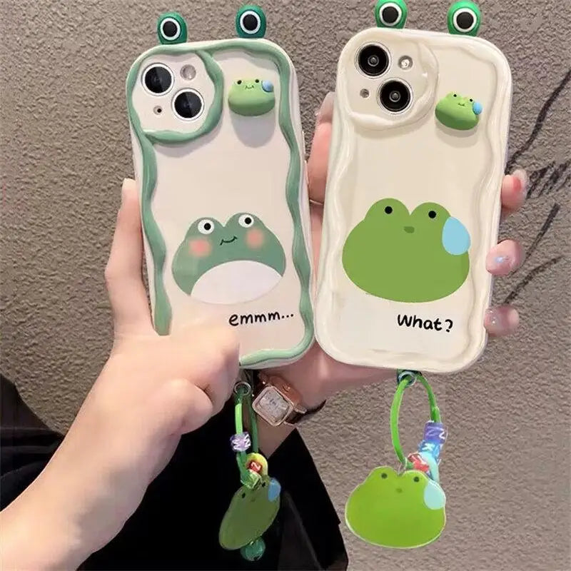 3D Panda Ears Frog Pendant Case for Xiaomi Redmi Note 14 13 12 Pro Plus 5G 10 11 Pro 10S 11S 12S Redmi 13 14C 12 13C 4G Cover