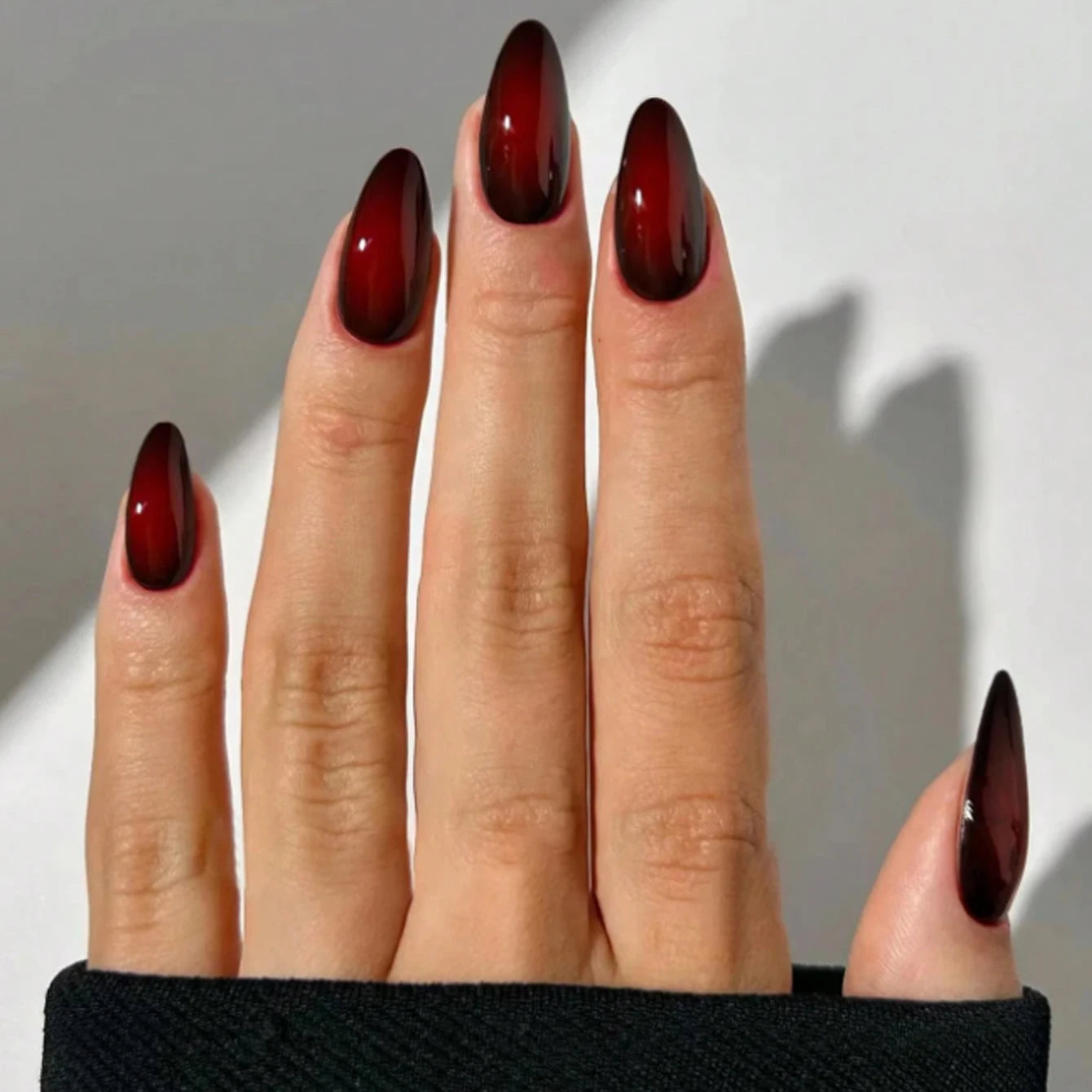 24 PCs Medium-sized Almond French Simple Solid Fake Nails Nails with 1 Jelly Gel and 1 Nail File