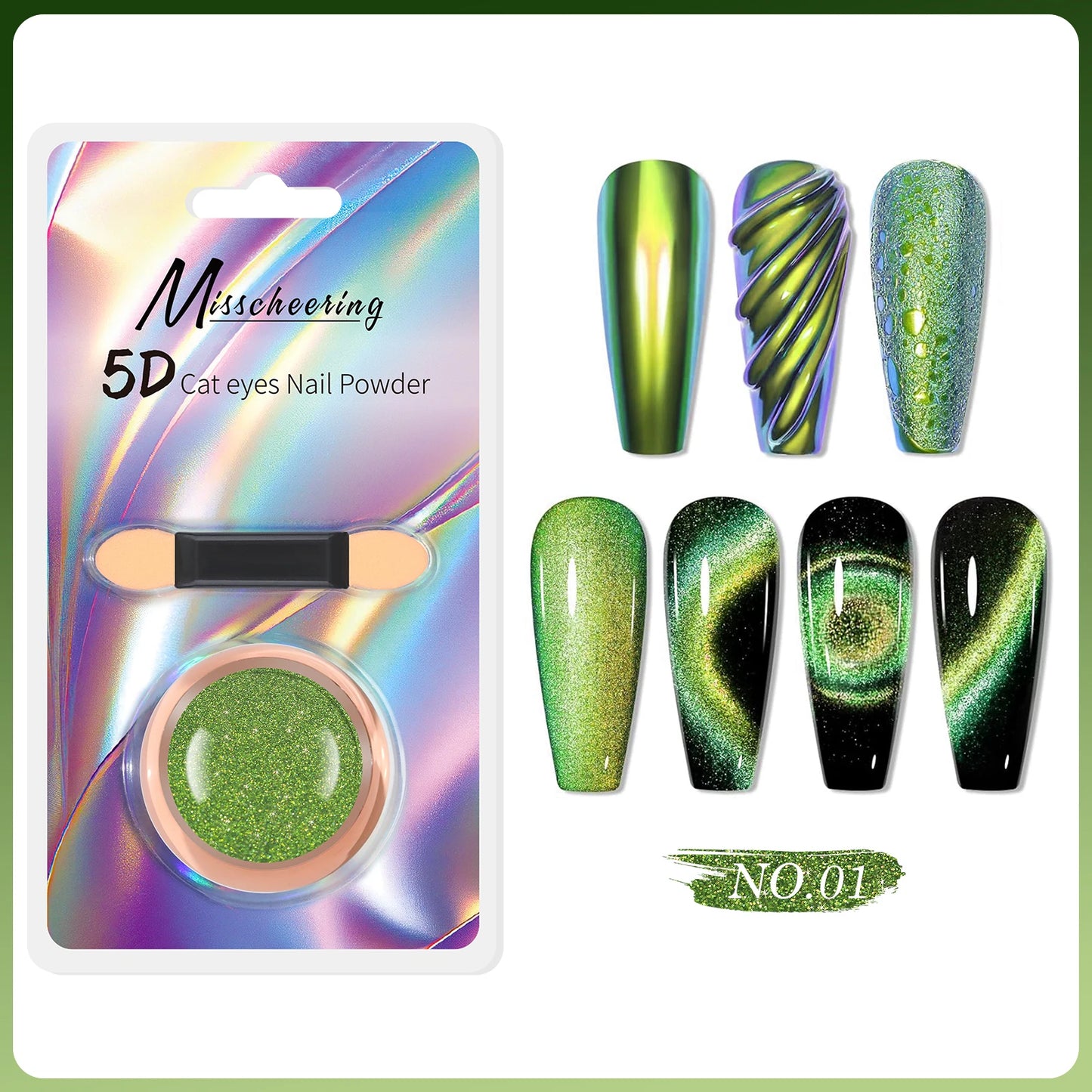 5D Chameleon Cat's Eye Magnetic Nail Glitter Pigment Achieve Holographic Chrome Nails Laser Effect for Nail Gel Polish Manicures