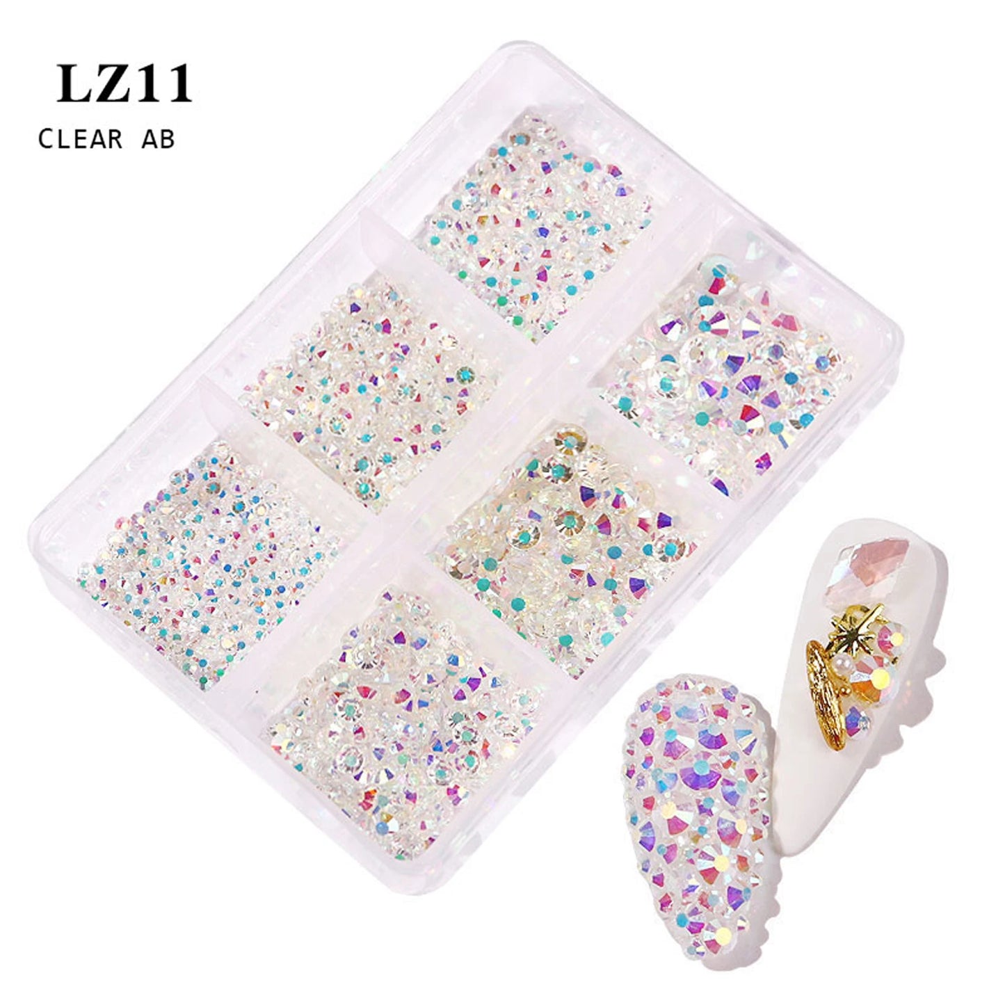 6Grids Kit Nail Decoration Mix Size Nail Diamond Flatback Rhinestone Glue Strass Diy Bling Stickers Skin Non Hotfix Crystals
